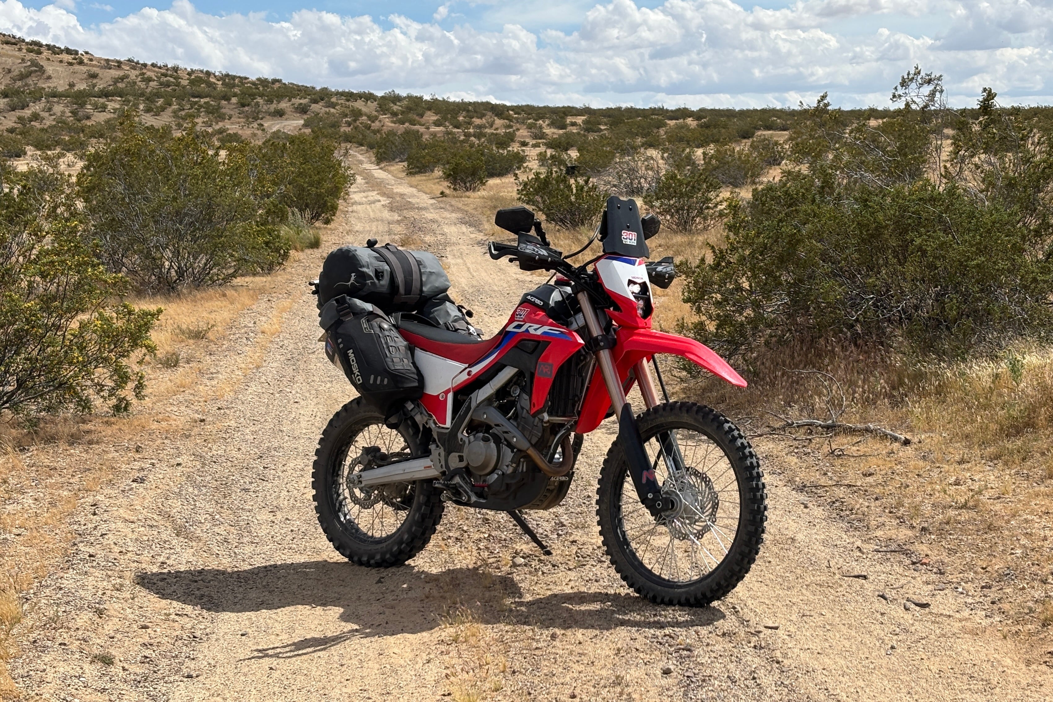Ari Henning's personal CRF301L outfitted for overlanding